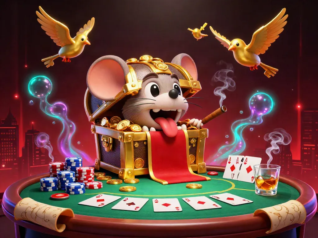 Discover the vibrant and enticing scene of tv88 with a treasure chest and poker elements, inviting adventure!