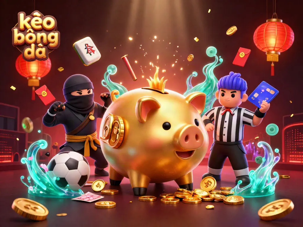 Catching the excitement of kèo bóng đá with dynamic betting action and playful characters in this vibrant 3D illustration.