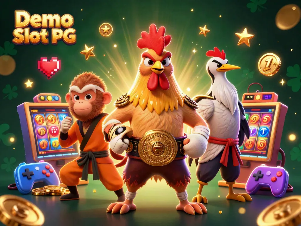 Spin the reels with Demo Slot PG amidst vibrant characters and casino elements