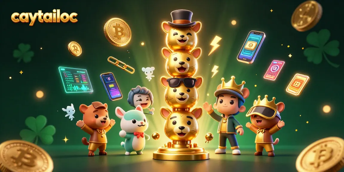 Experience winning strategies with caytailoc's interactive 3D illustration featuring a vibrant golden totem pole amidst casino elements.