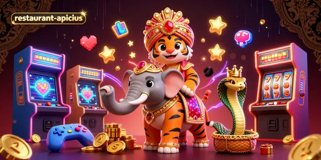 Experience thrilling moments at restaurant-apicius with vibrant 3D illustrated casino elements.
