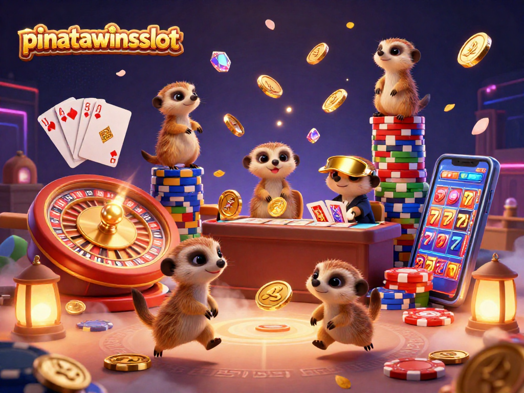 Experience action-packed gaming with pinatawinsslot featuring adorable meerkats in a vibrant casino scene.