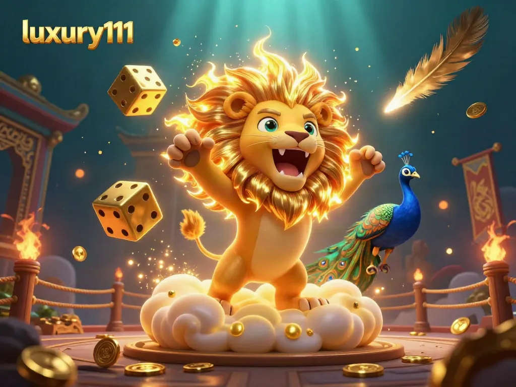 Experience thrilling games at luxury111 with vibrant scenes of a roaring lion and dynamic casino elements.