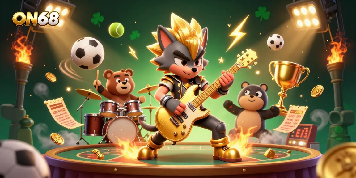 Experience thrilling action at ON68 with an interactive rock star performance amidst dynamic casino elements.