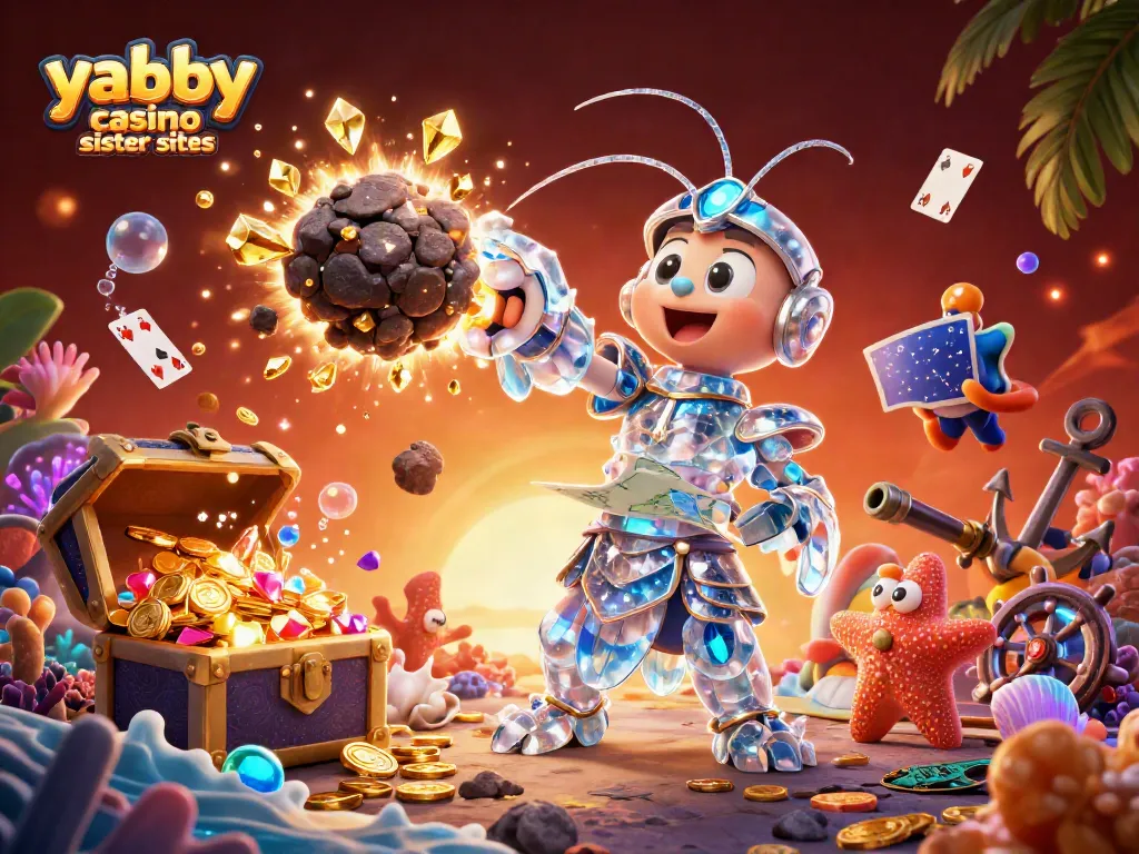 Explore yabby casino sister sites with vibrant treasures and gambling excitement in this rich 3D scene.
