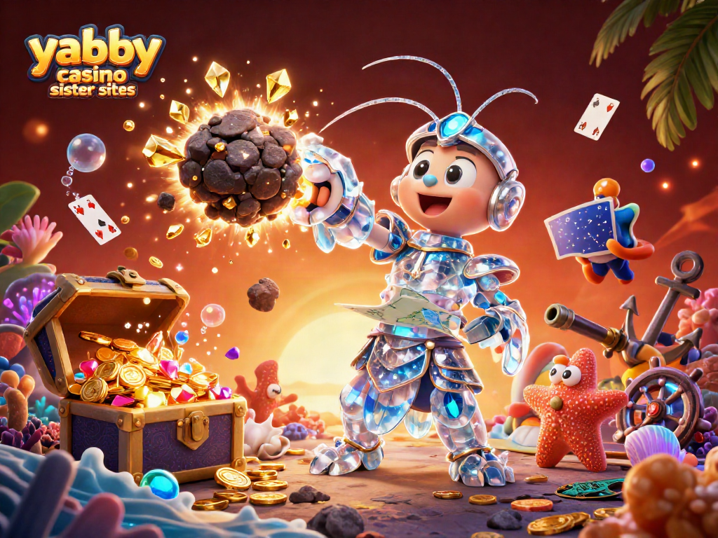 Explore yabby casino sister sites with vibrant treasures and gambling excitement in this rich 3D scene.