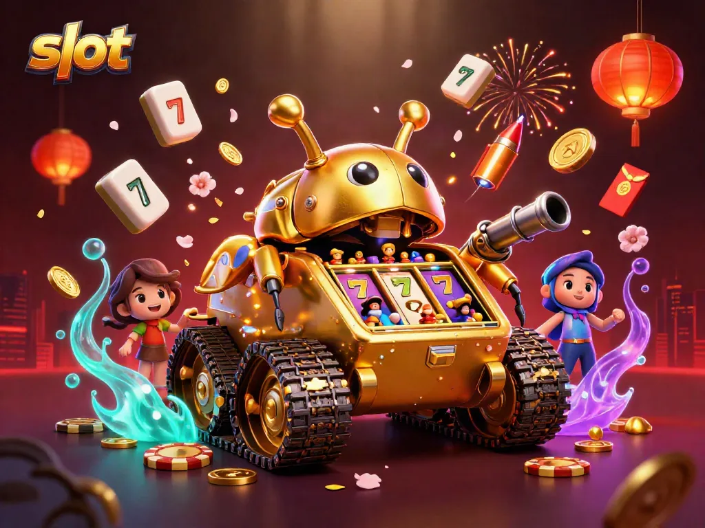 Engage with the exciting slot experience under a golden beetle tank casino bursting with festive elements.