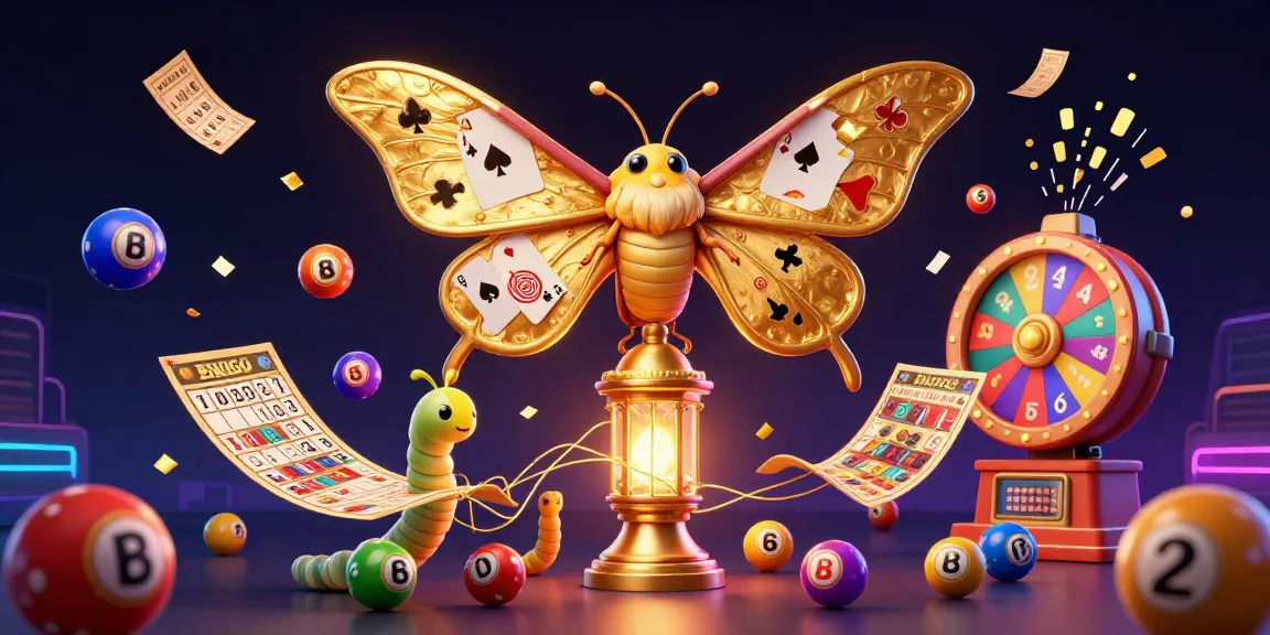 Engage with 8TOGEL's vibrant lottery scene featuring a majestic moth among dynamic gaming elements.