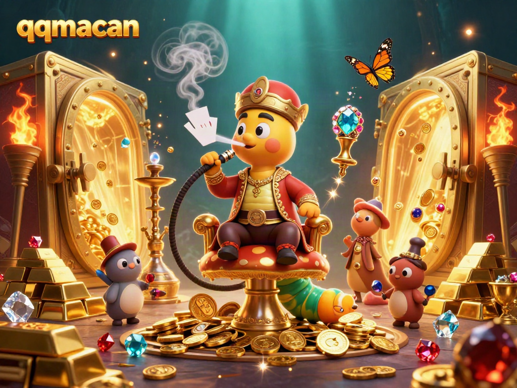 Experience the enchanting qqmacan journey with a mystical caterpillar and dazzling treasures.