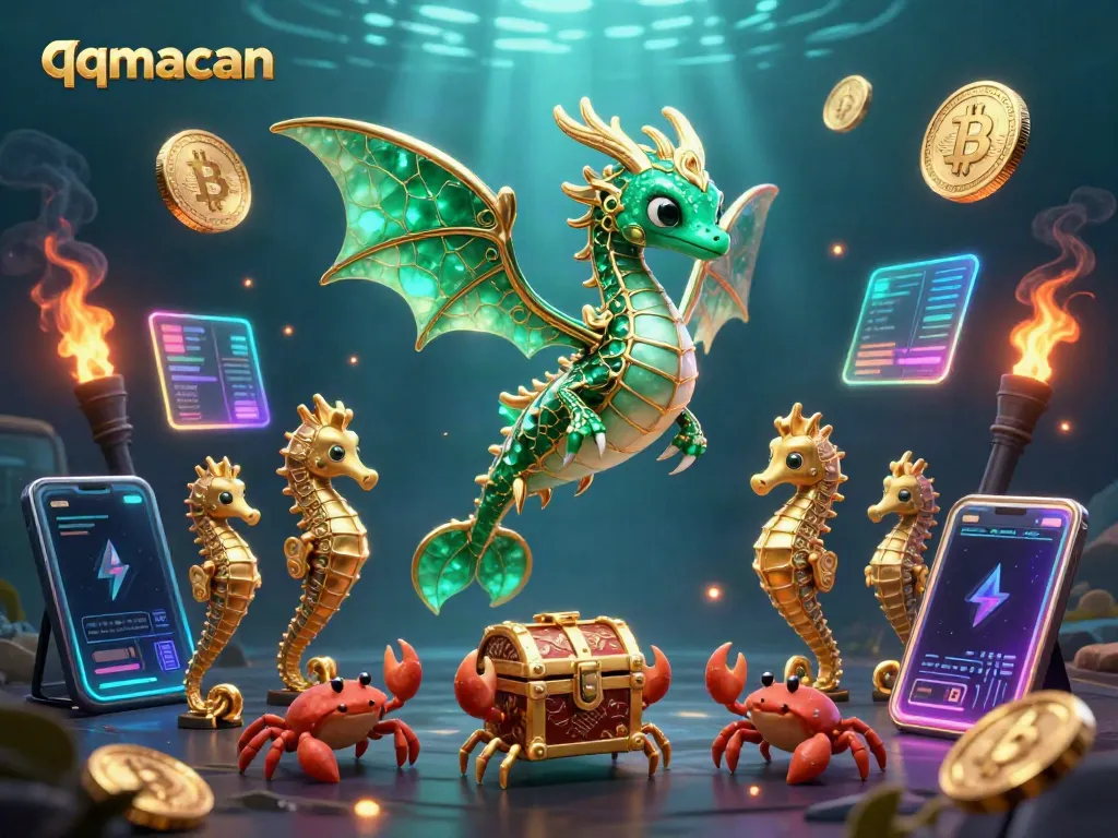 Engage in thrilling gameplay with qqmacan's mystical sea dragon and vibrant crypto elements.