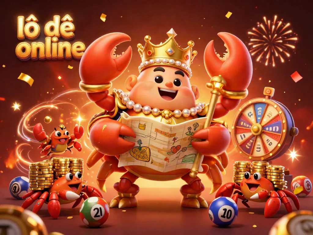 Lô đề online themed illustration showcasing a golden crab emperor and lottery elements creating excitement.