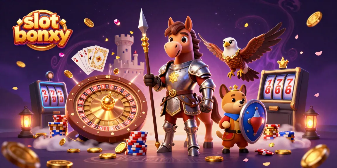 Experience the thrilling slot bonus with a lively 3D scene featuring a knight, squire, and falcon amidst casino elements.