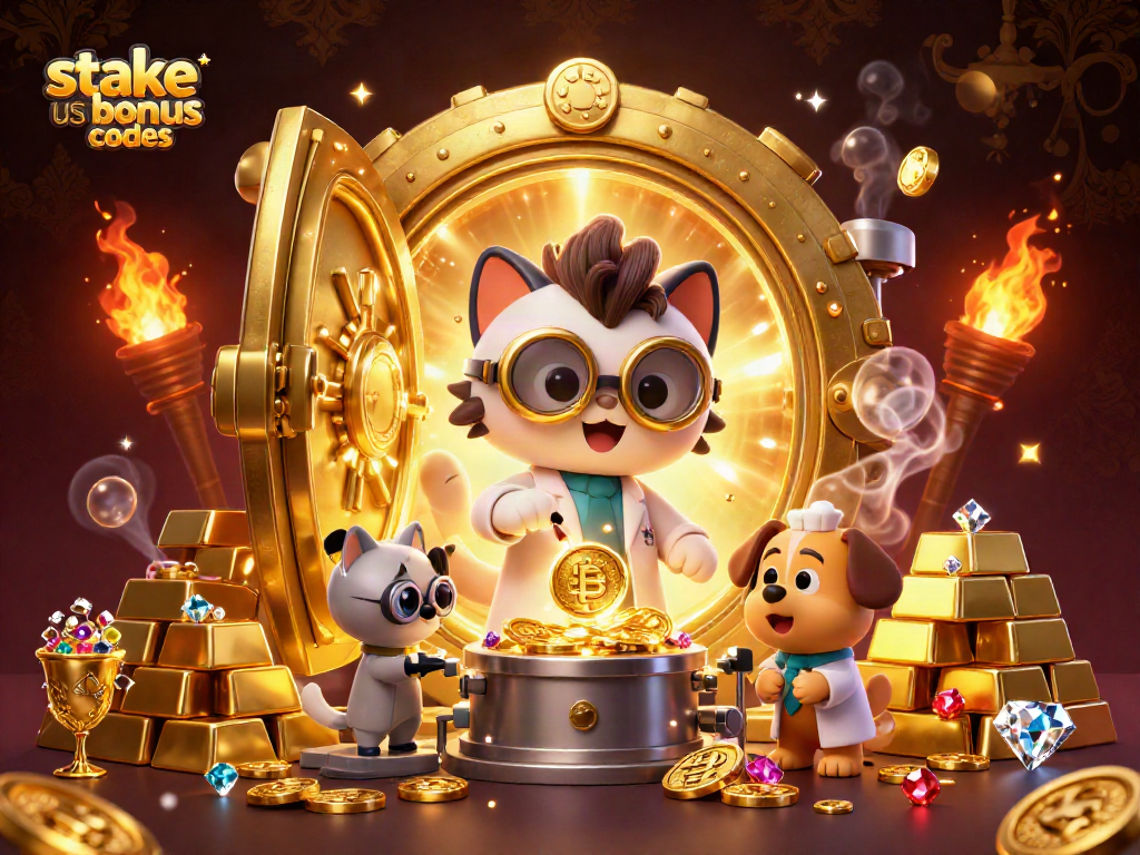 Engage with stake us bonus codes in this dynamic 3D illustration showcasing exciting casino elements.