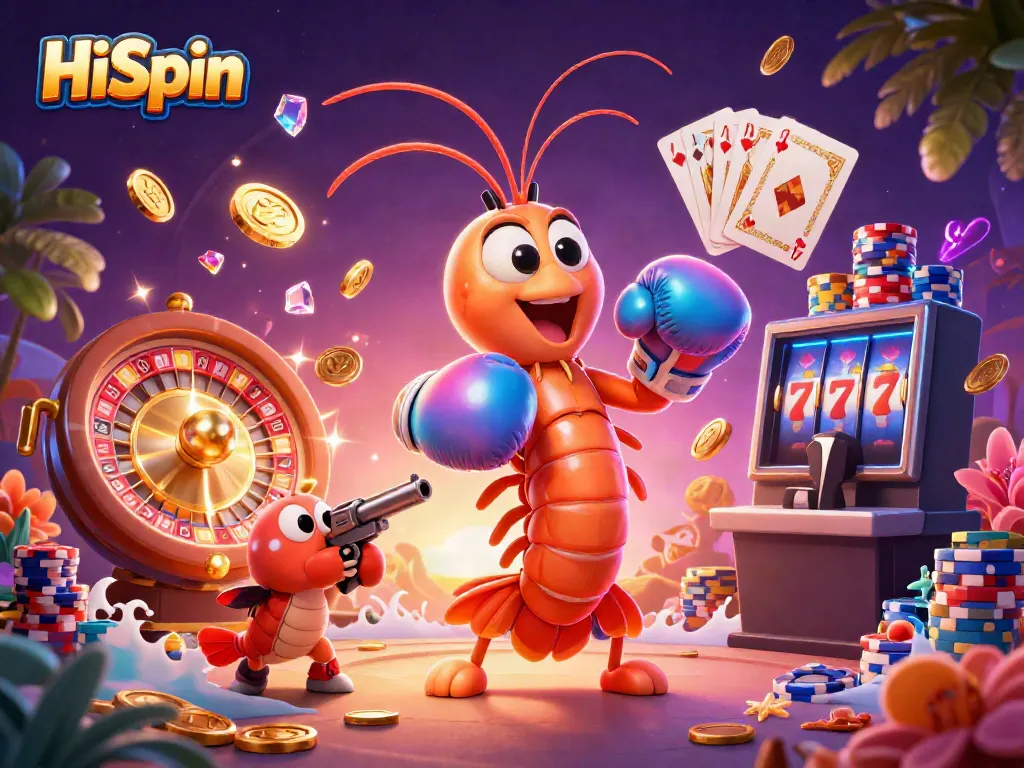 Experience the excitement of HiSpin Casino with vibrant characters and dynamic gaming elements.