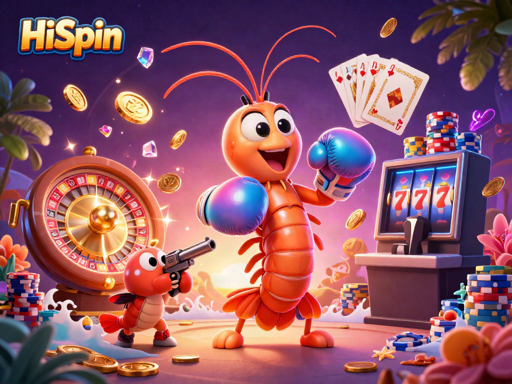 Experience the excitement of HiSpin Casino with vibrant characters and dynamic gaming elements.