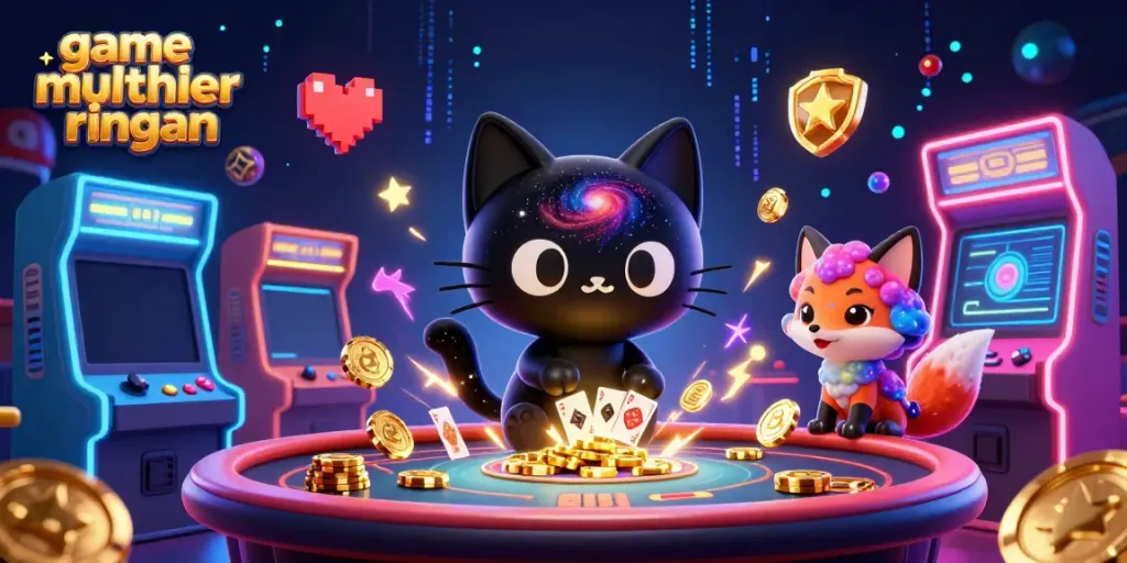 Permainan multiplayer ringan yang seru dengan kucing hitam gaya 3D dan teman rubah di kasino cosmic.