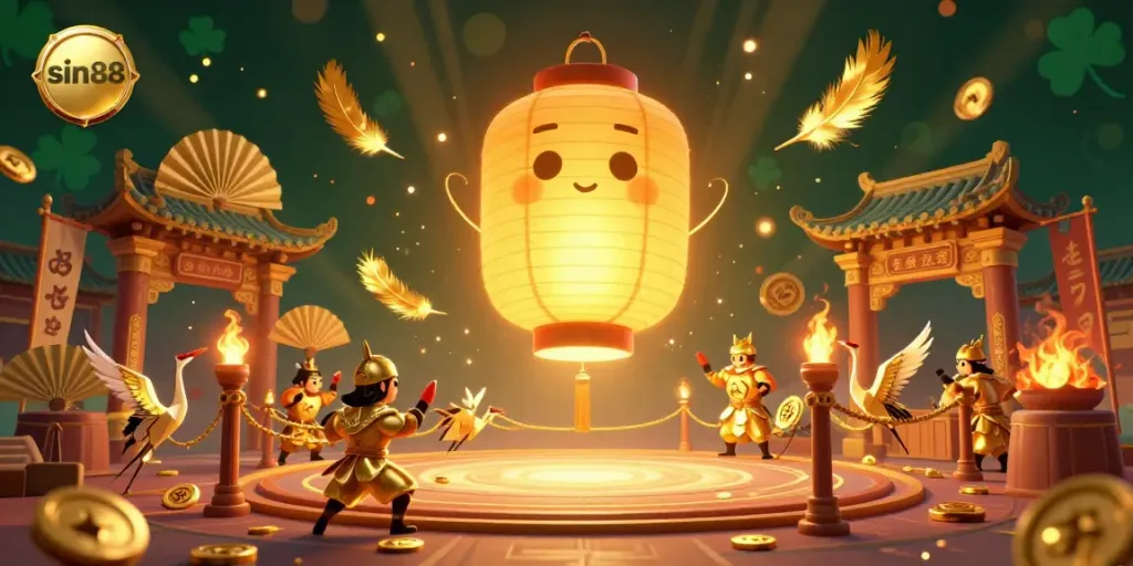 Experience the charm of sin88 amidst vibrant casino elements and glowing lantern spirits.