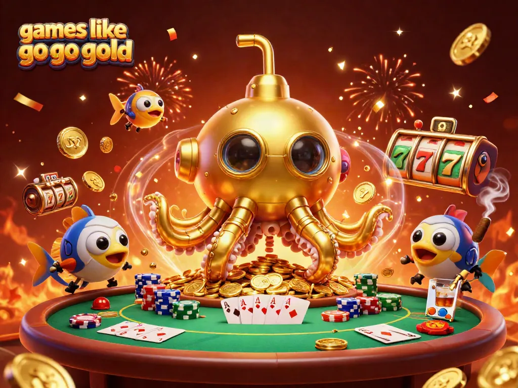 Experience the thrill of games like Go Go Gold in this vivid 3D casino scene with vibrant coin explosions.