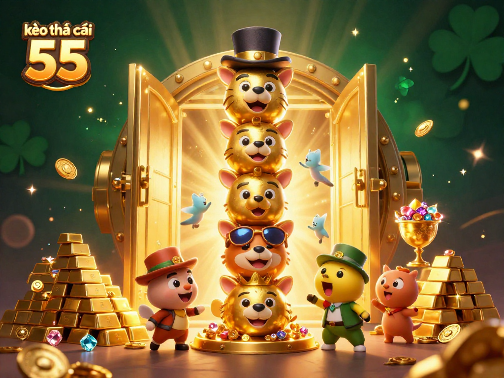 Engage with kèo nhà cái 55 through a vibrant casino scene with a golden totem pole and treasure elements.